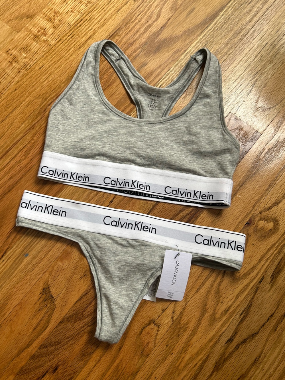Calvin Klein Heather Gray Logo Bralette & Thong Set